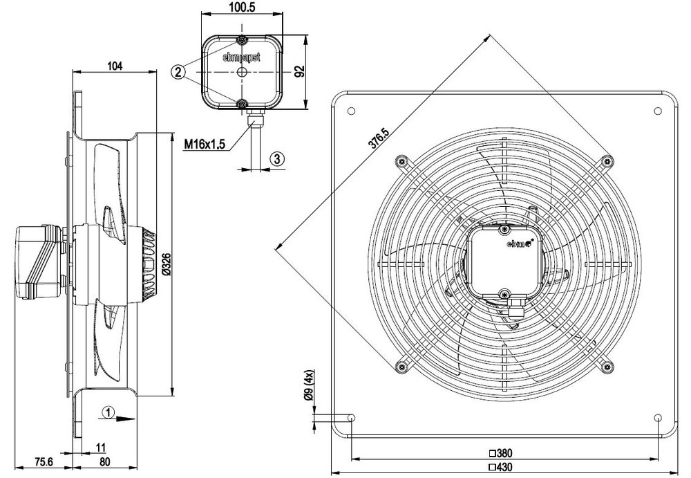 Images Dimensions - AW 300E2 sileo Axial fan - Systemair