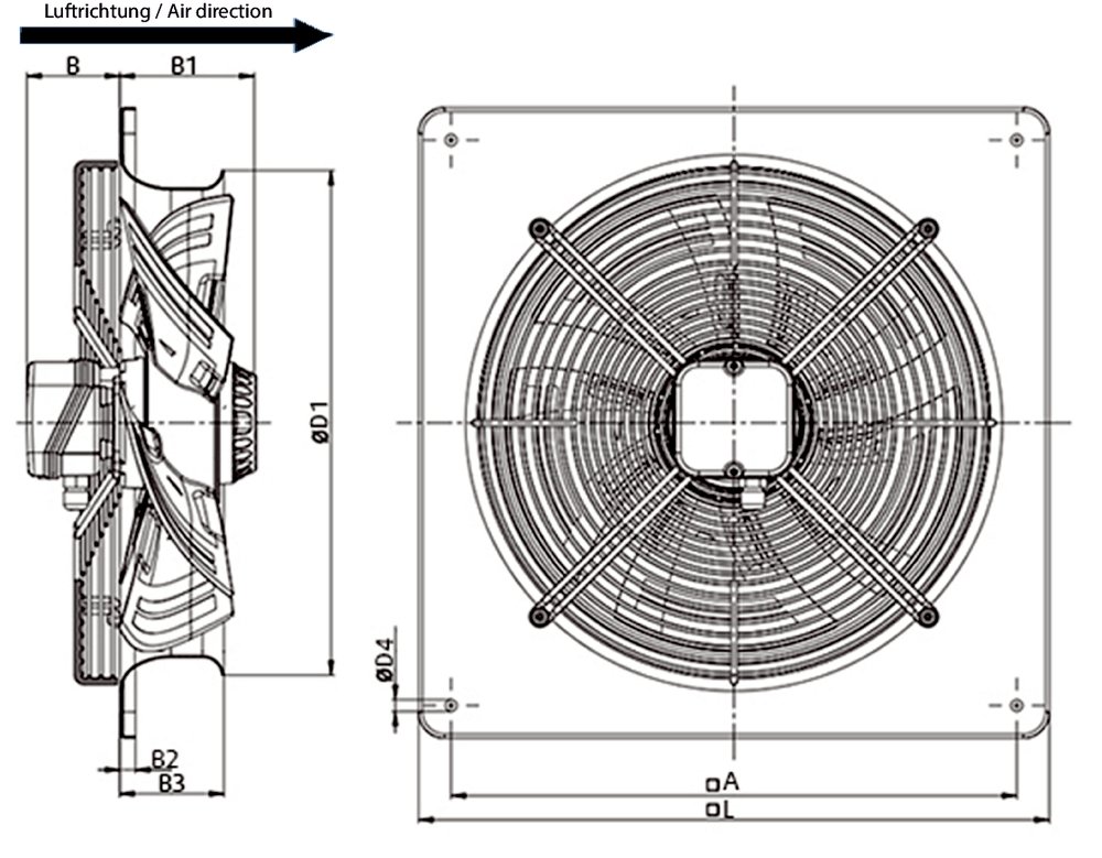 Images Dimensions - AW 350E4 sileo Axial fan - Systemair