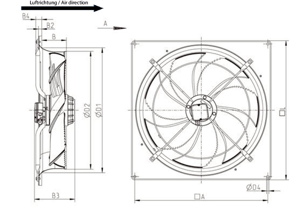 Images Dimensions - AW 710E6 sileo Axial fan - Systemair