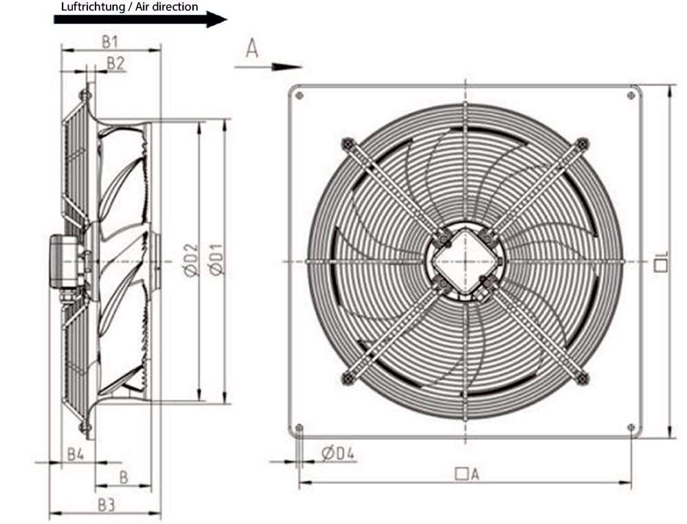 Images Dimensions - AW 400E4 sileo Axial fan - Systemair