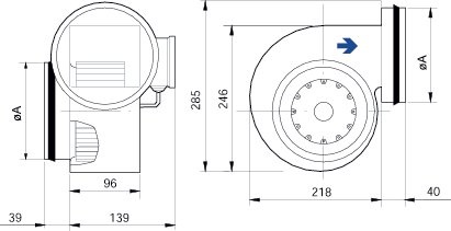 Images Dimensions - CE 140 L-160 Centrifugal Fan - Systemair
