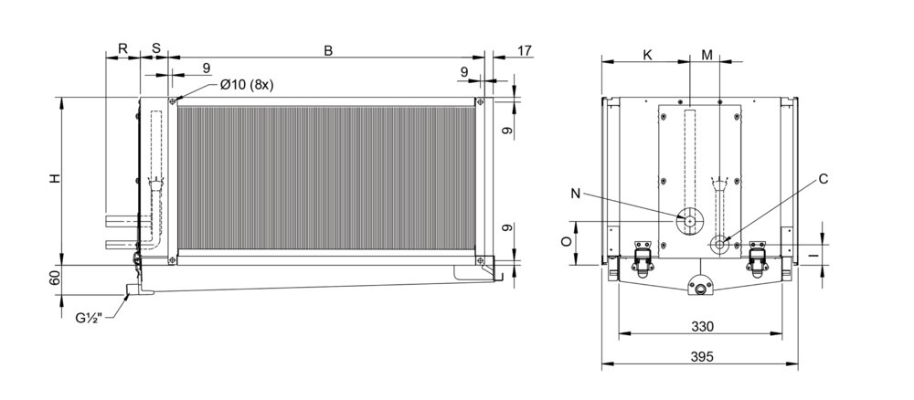 Images Dimensions - DXRE 50-40-3-2,5 Duct cooler - Systemair