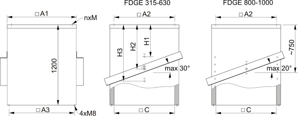 Images Dimensions - FDGE/F 400-450 roof socket - Systemair
