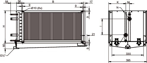 Images Dimensions - PGK 50-30-4-2,0 Duct cooler - Systemair