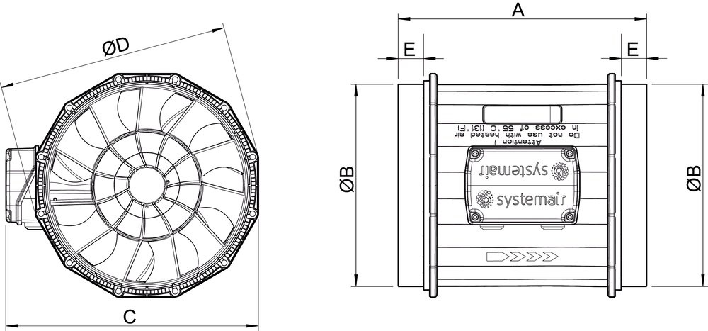 Images Dimensions - prio 250E2 circular duct fan - Systemair